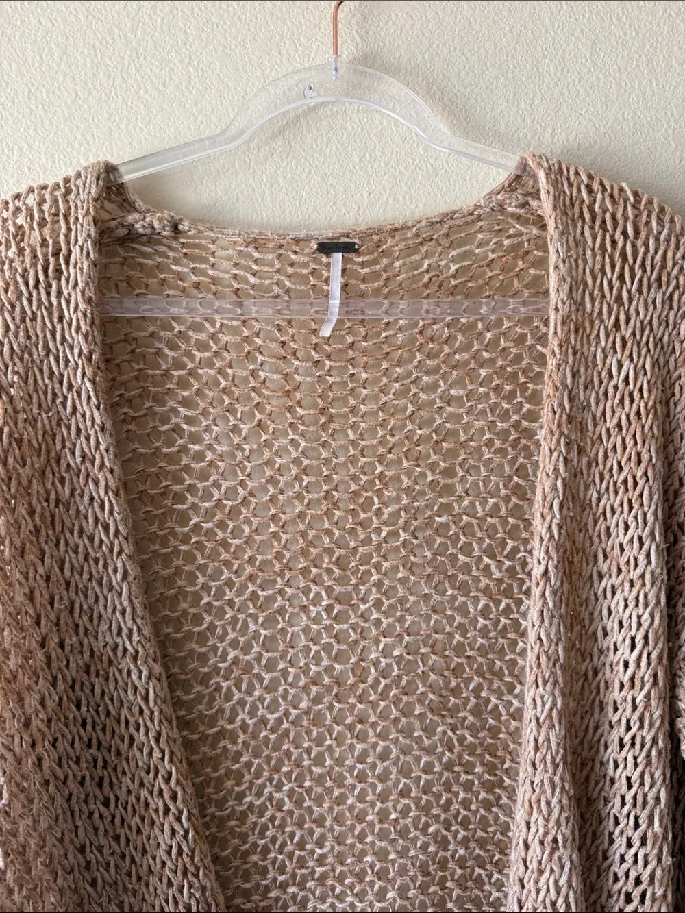 Free People Beige Crochet Knit Bell Sleeve Cardigan